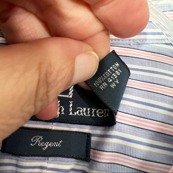 Polo Ralph Lauren Regent Striped Long Sleeve Button Down Shirt Blue Pink Sz 18.5 - Picture 7 of 10